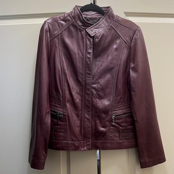 Burgundy Leather Jacket Size Large - Picture 1 of 10